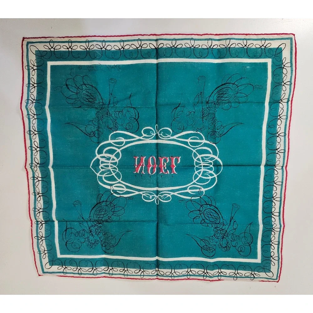Vintage Tammis Keefe Noel‎ Angels Christmas Silk Scarf Teal Red Handkerchief